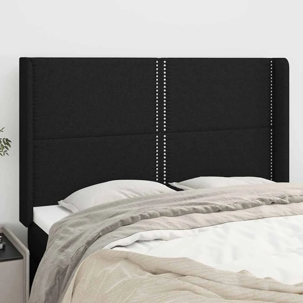 vidaXL Uzglavlje s ušima crno 147x16x118/128 cm od tkanine - Venlo