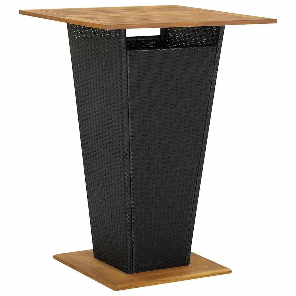 vidaXL Barski stol crni 80x80x110 cm poliratan i masivno drvo bagrema - Venlo