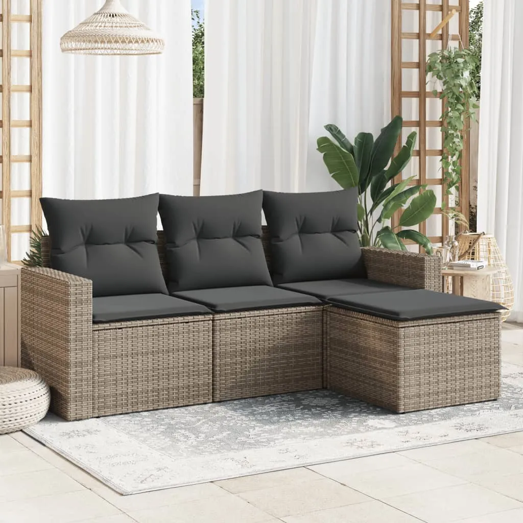 vidaXL 4-dijelni set vrtnih sofa od poliratana s jastucima sivi - Venlo