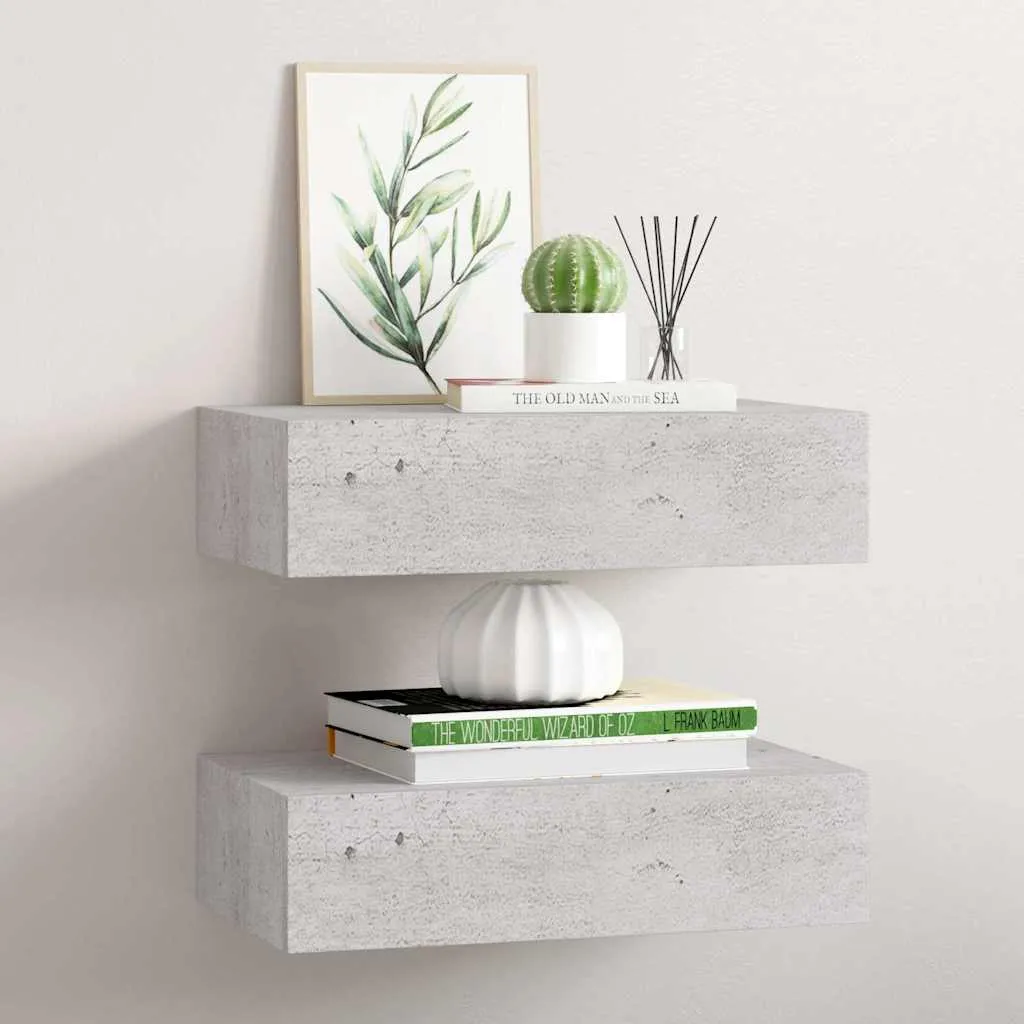 vidaXL Zidne police s ladicom 2 kom boja betona 40 x 23,5 x 10 cm MDF - Venlo
