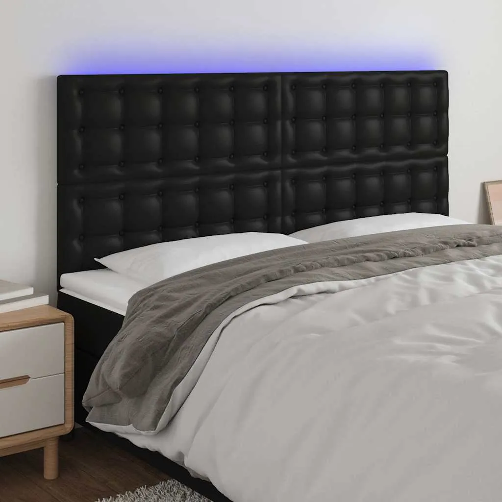 vidaXL LED uzglavlje crno 160x5x118/128 cm od umjetne kože - Venlo