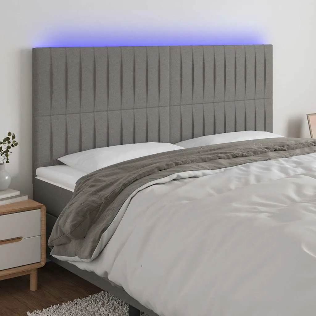 vidaXL LED uzglavlje tamnosivo 200x5x118/128 cm od tkanine - Venlo