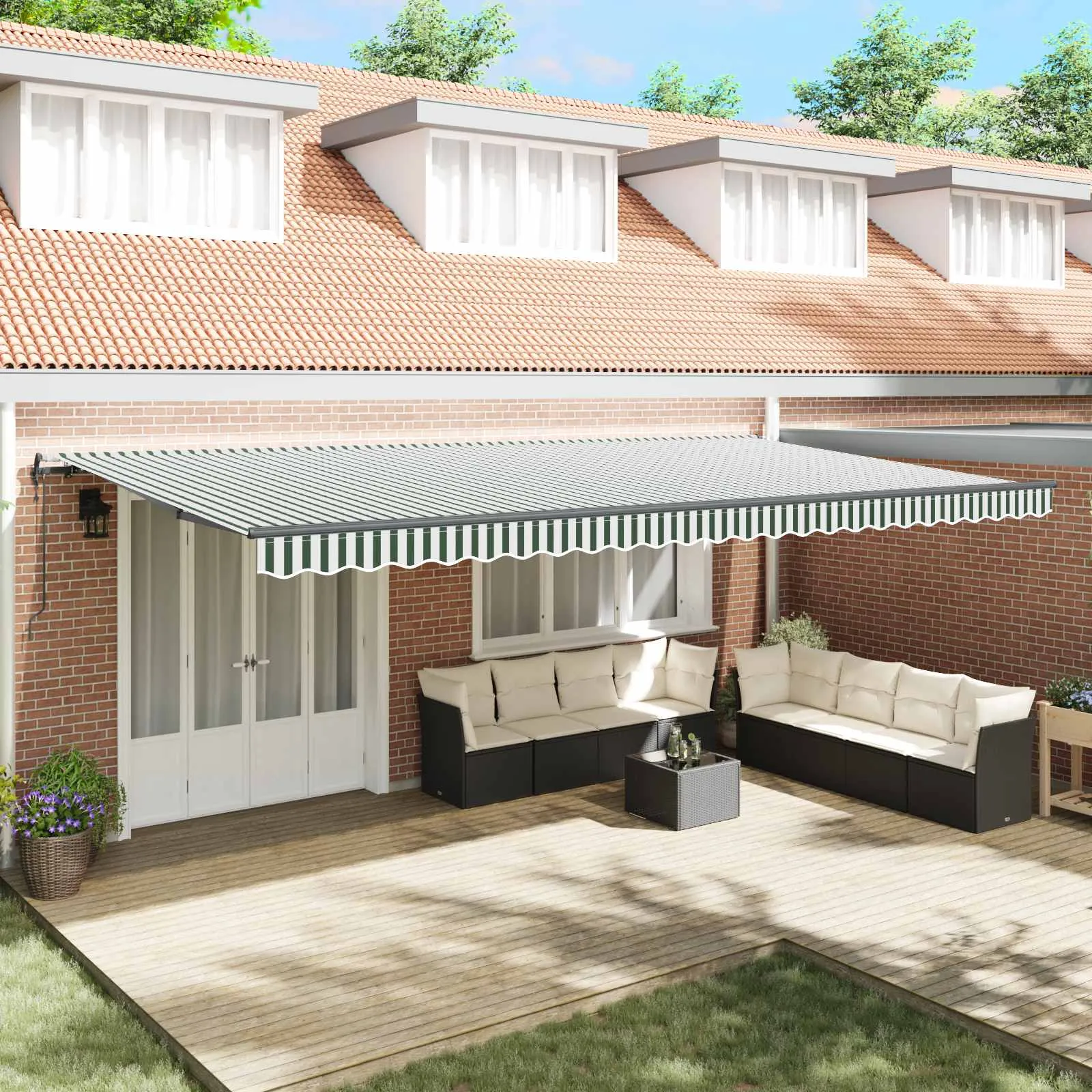 vidaXL Povlačivi tende Zelena i bijela 600 × 300 cm Tkanina i Aluminij - Venlo