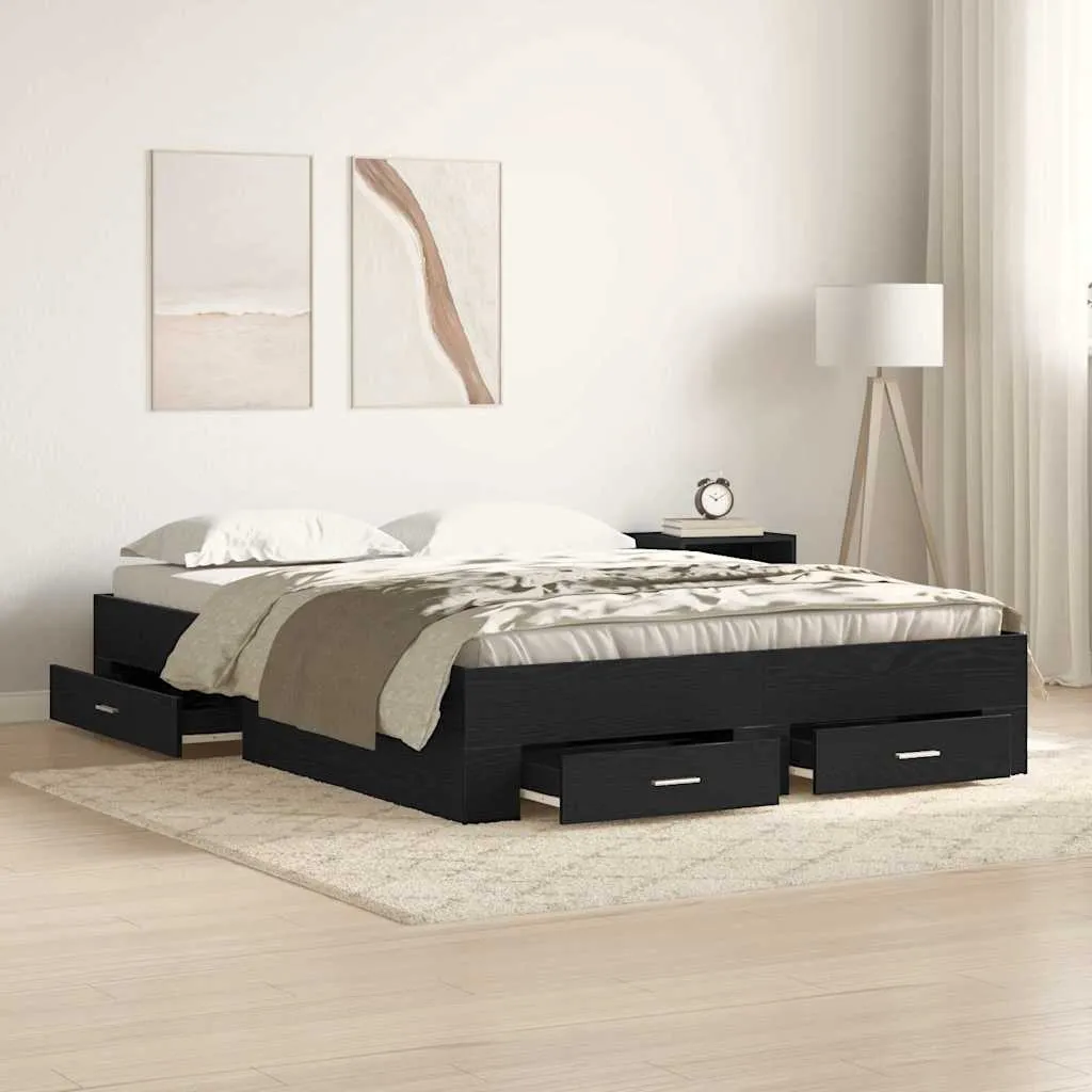 vidaXL Krevetna konstrukcija Crni hrast 135 x 190 cm Konstruirano drvo - Venlo