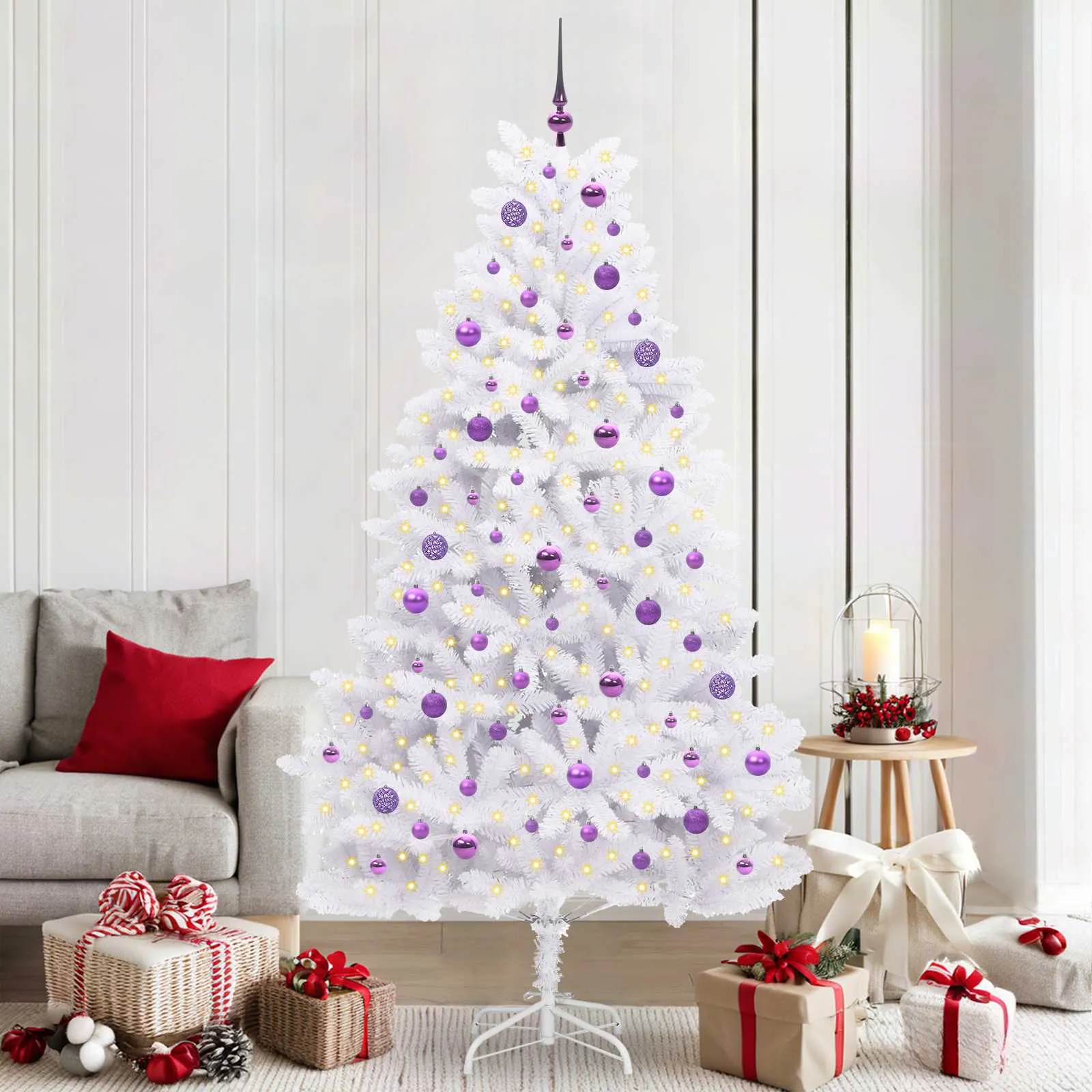 vidaxl umjetno božićno drvce s nogom bijela 210 cm pvc i čelik - slika 1