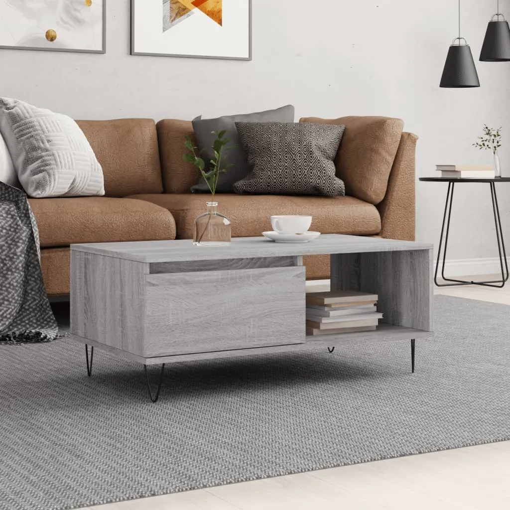 vidaXL Stolić za kavu boja sivog hrasta 90x50x36,5cm konstruirano drvo - Venlo