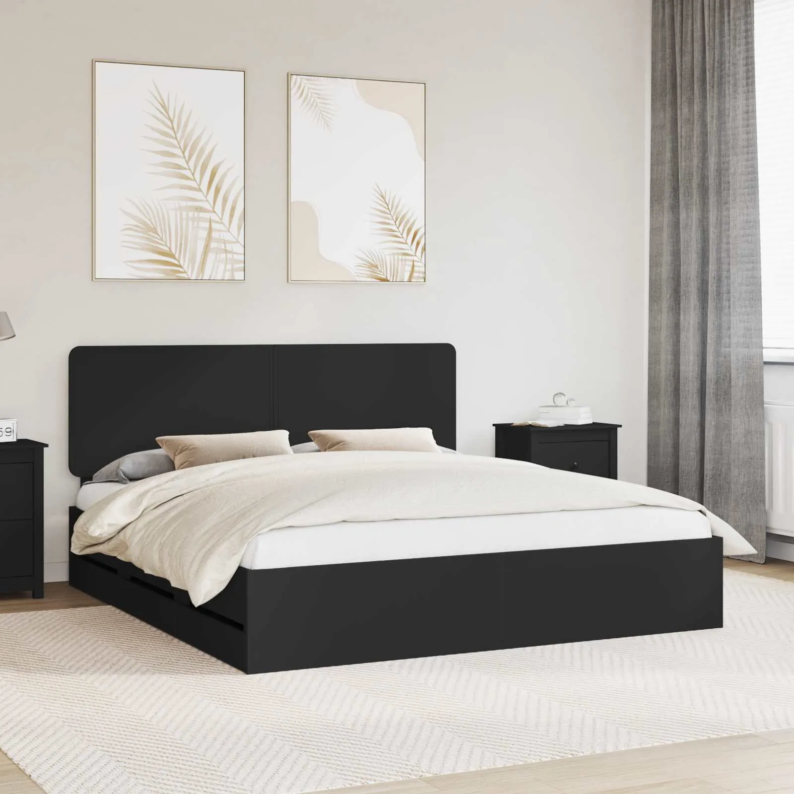 vidaXL Krevetna konstrukcija Crna 180 x 200 cm Inženjersko Drvo - Venlo