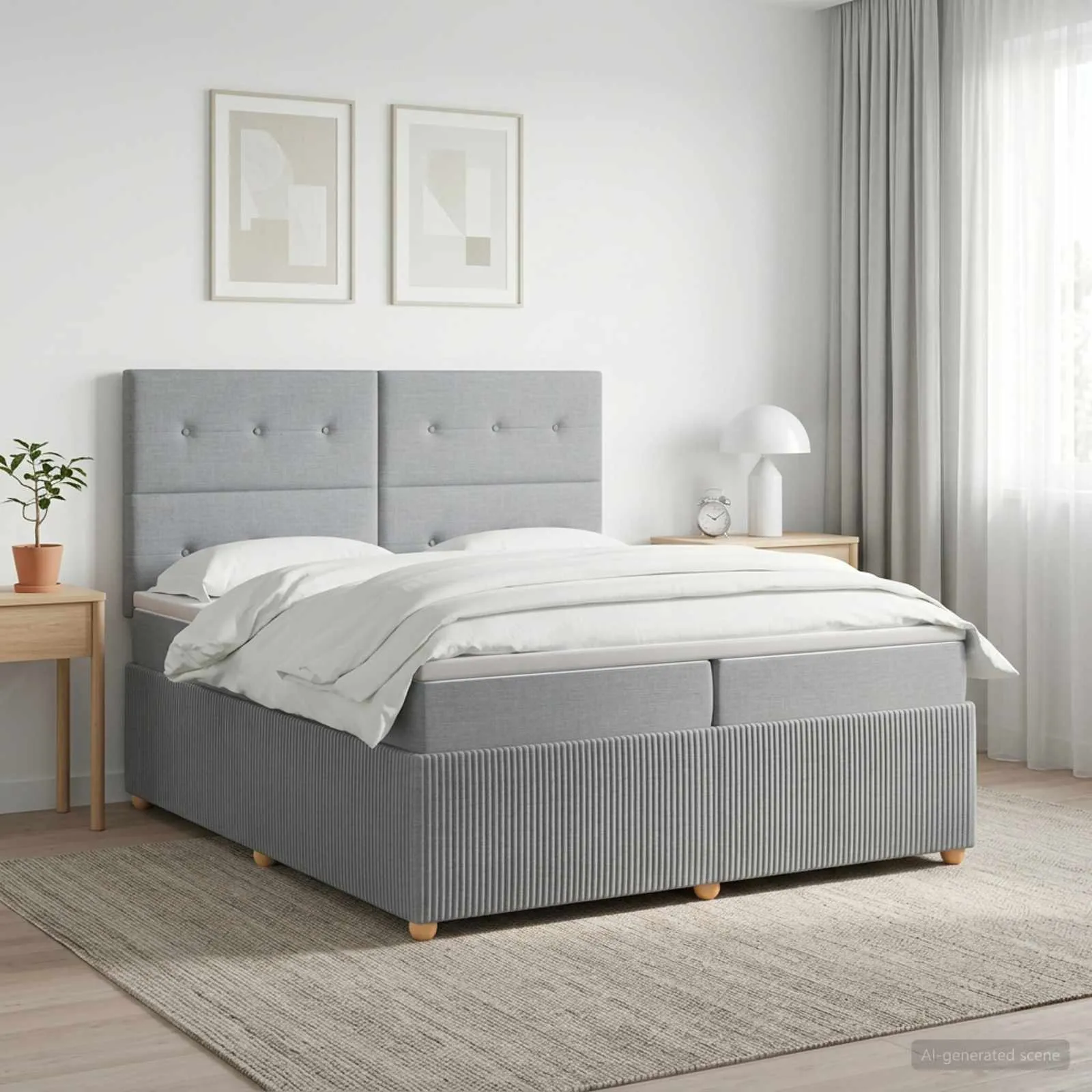 vidaXL Boxspring krevet s madracem Svjetlosiva 200 x 200 cm Tkanina - Venlo