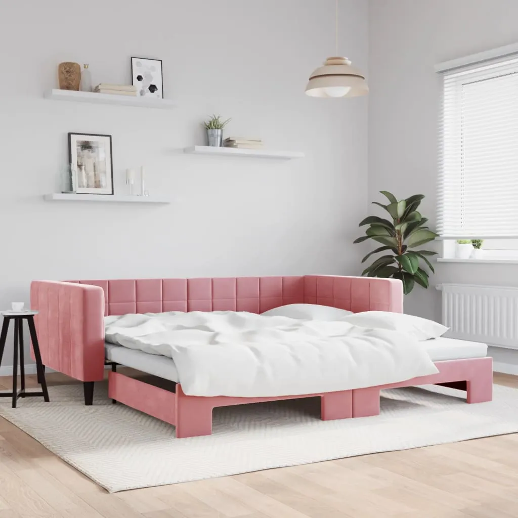 vidaXL Dnevni krevet na razvlačenje ružičasti 100 x 200 cm baršunasti - Venlo