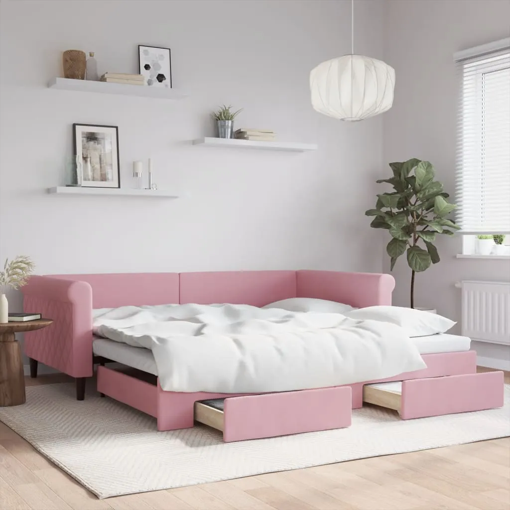 vidaXL Dnevni krevet na razvlačenje ružičasti 100 x 200 cm baršunasti - Venlo