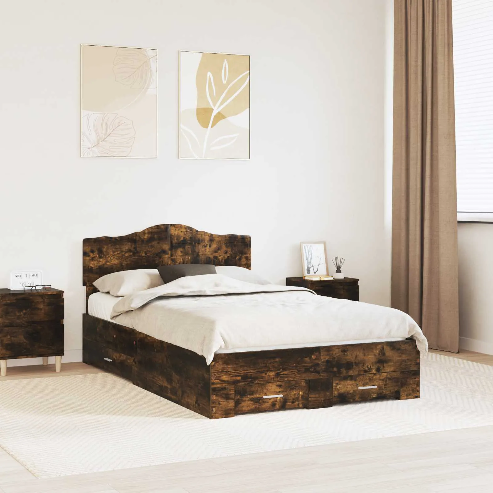 vidaXL Krevetna konstrukcija s ladicama Dimljeni hrast 120 x 200 cm - Venlo