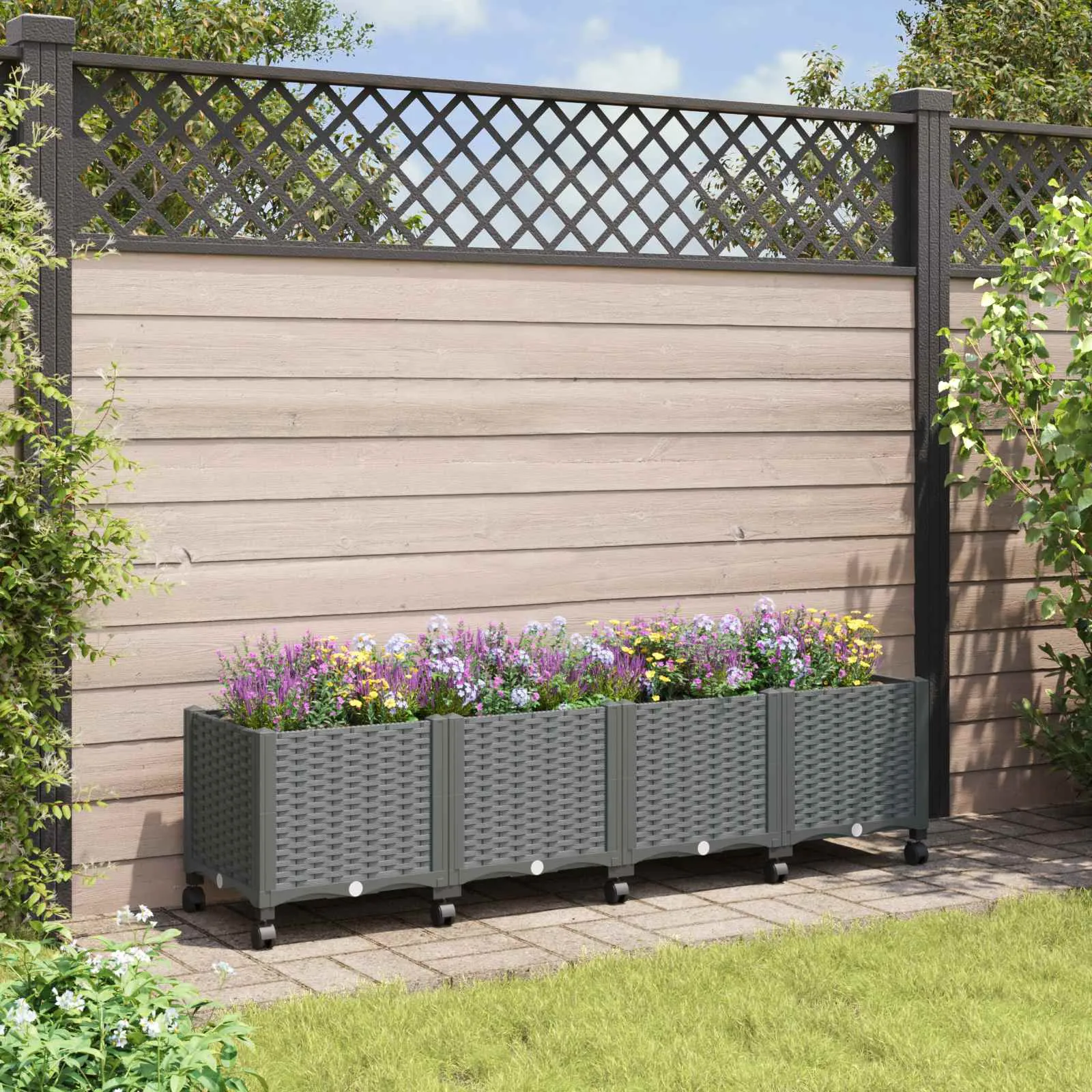vidaXL Vrtni saksija s kotačima Svjetlosiva 160 x 40 x 48 cm PP - Venlo