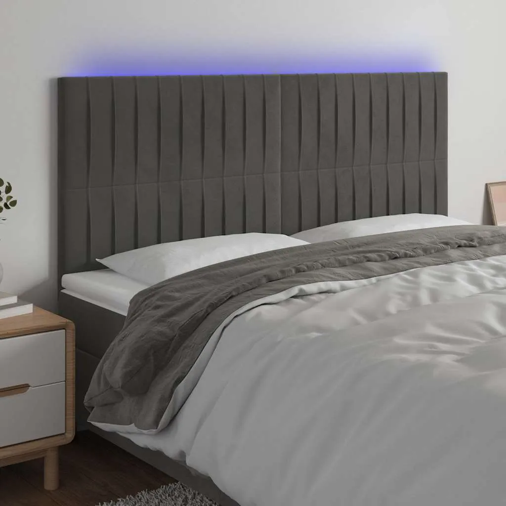 vidaXL LED uzglavlje tamnosivo 180x5x118/128 cm baršunasto - Venlo