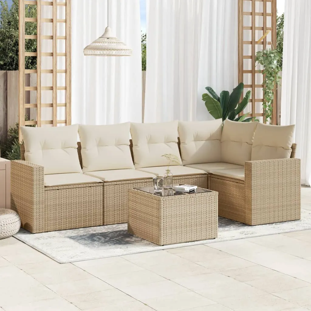 vidaXL 6-dijelni set vrtnih sofa s jastucima bež od poliratana - Venlo