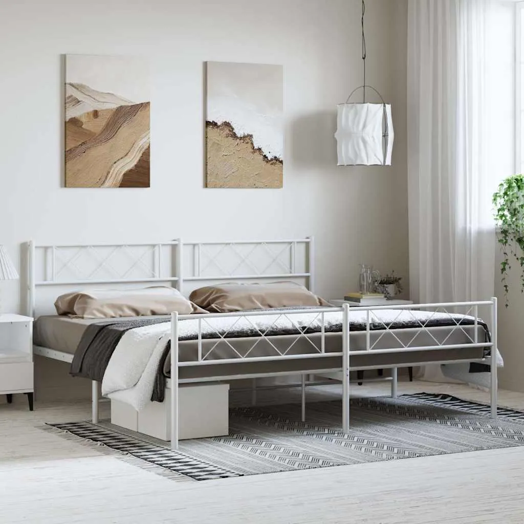 vidaXL Metalni okvir kreveta uzglavlje i podnožje bijeli 193x203 cm - Venlo