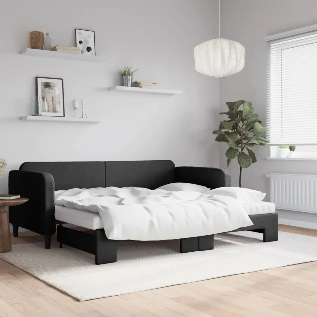 vidaXL Dnevni krevet na razvlačenje s madracima crni 90x200 cm tkanina - Venlo