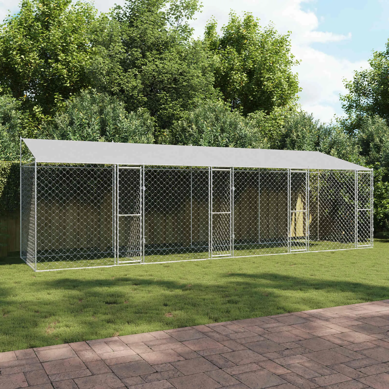 vidaXL Kavez za psa s krovom Srebrna 800 x 200 x 256 cm Čelik i PE - Venlo