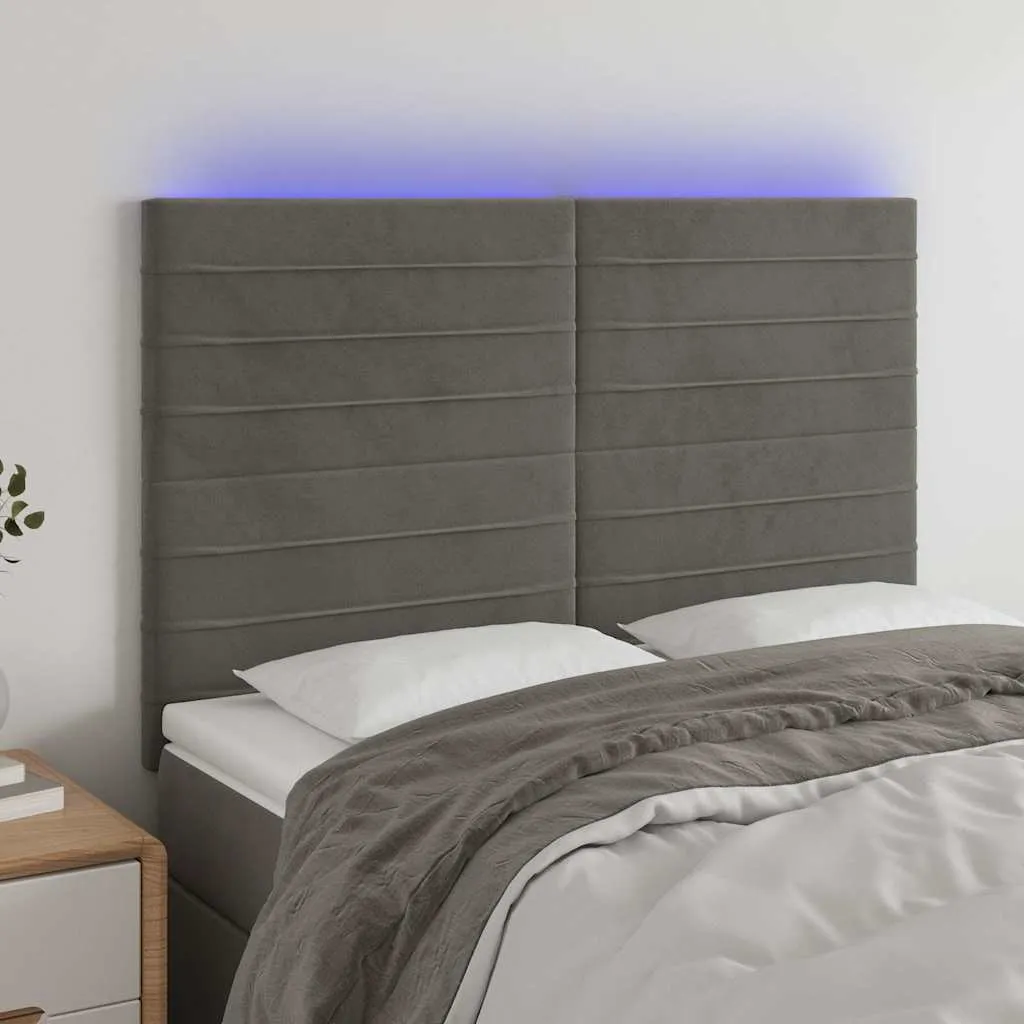 vidaXL LED uzglavlje tamnosivo 144x5x118/128 cm baršunasto - Venlo