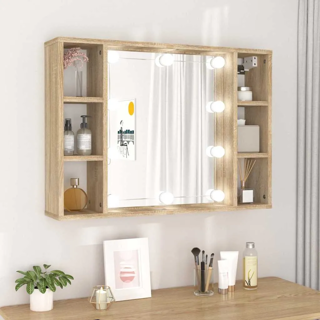 vidaXL Ormarić s ogledalom LED boja hrasta sonome 76 x 15 x 55 cm - Venlo