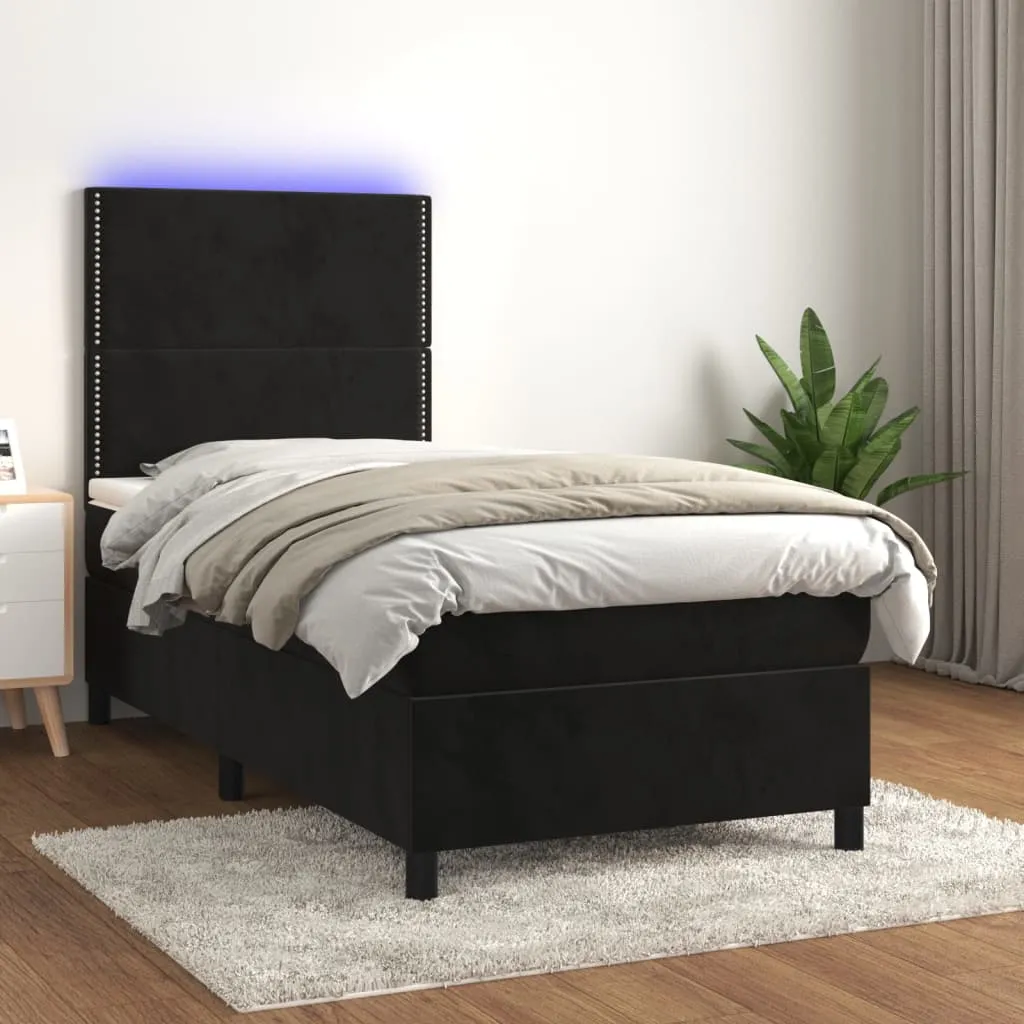 vidaXL Krevet box spring s madracem LED crni 90x200 cm baršun - Venlo