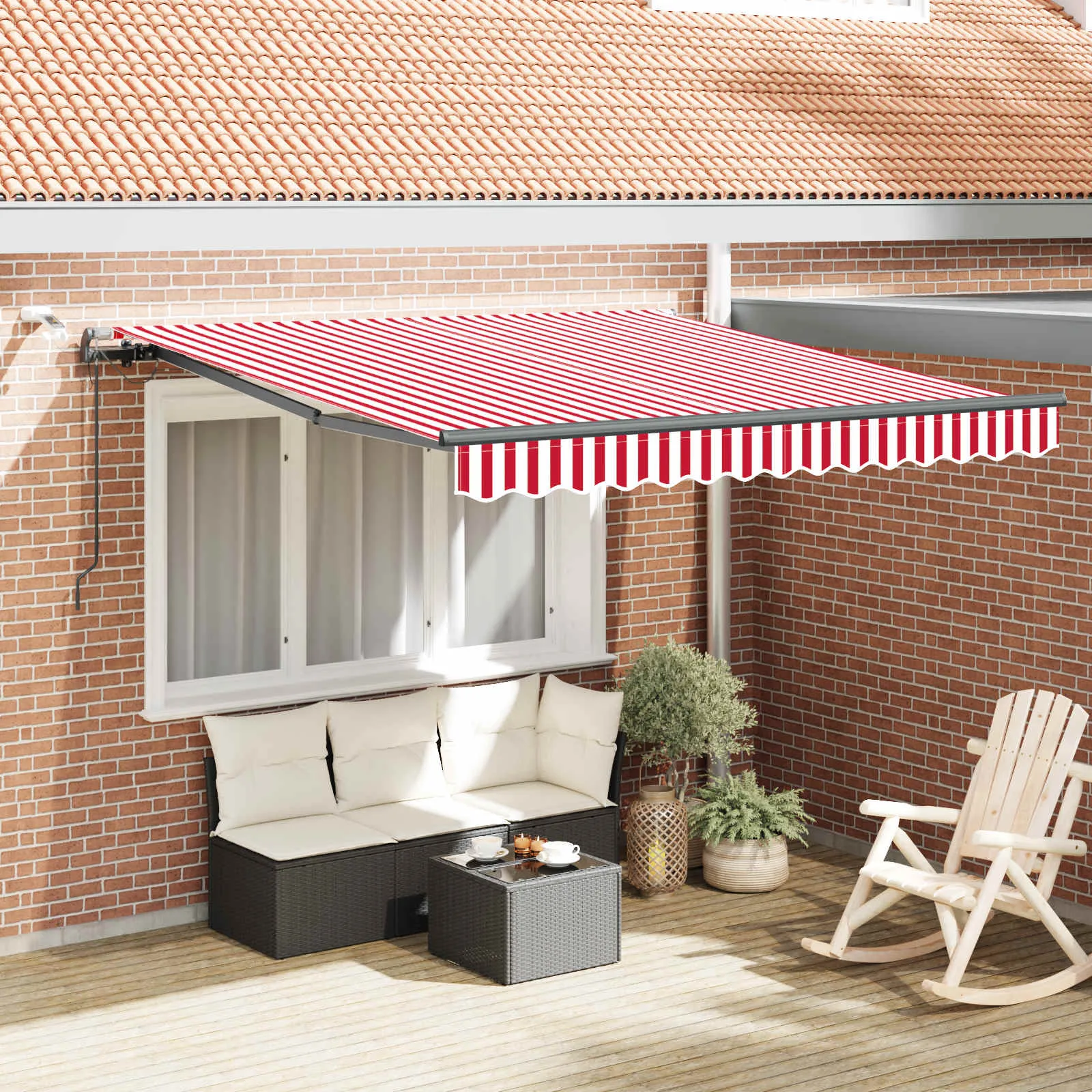 vidaXL Povlačivi tende Crvena i bijela 300 x 250 cm Poliester - Venlo