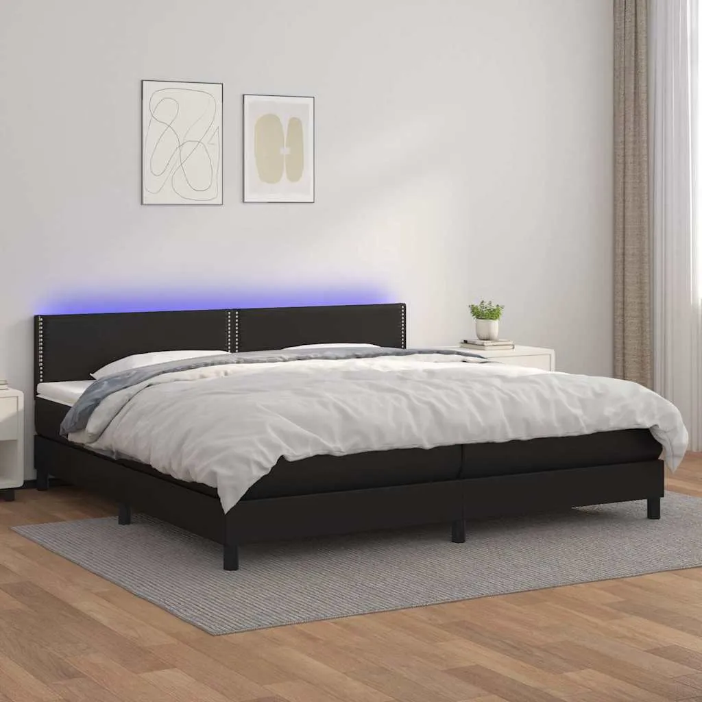 vidaXL Krevet box spring s madracem LED crni 200x200cm od umjetne kože - Venlo