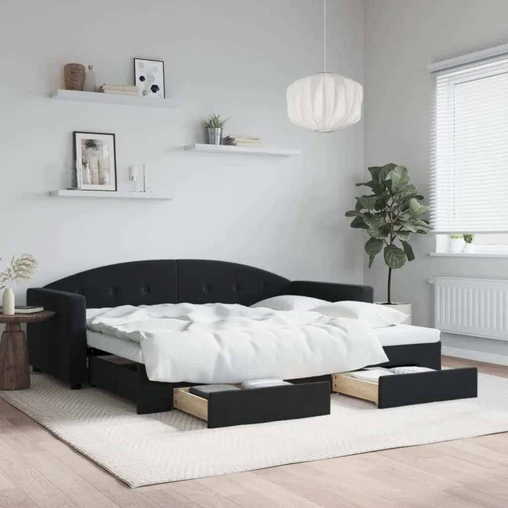 vidaXL Dnevni krevet na razvlačenje s ladicama crni 90 x 200 cm baršun - Venlo