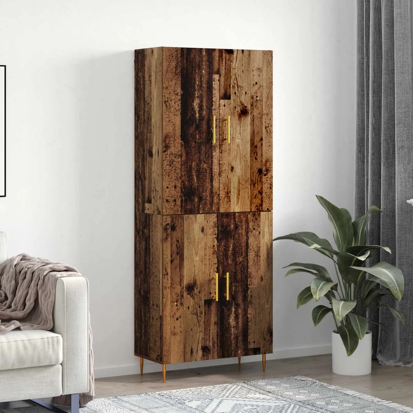 vidaXL Highboard Staro drvo 69,5 x 34 x 180 cm Konstruirano drvo - Venlo