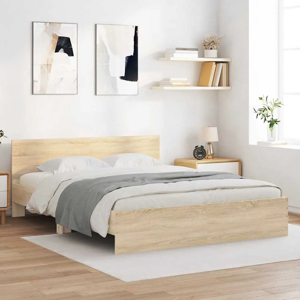 vidaXL Okvir kreveta s uzglavljem boja hrasta 150x200 cm - Venlo