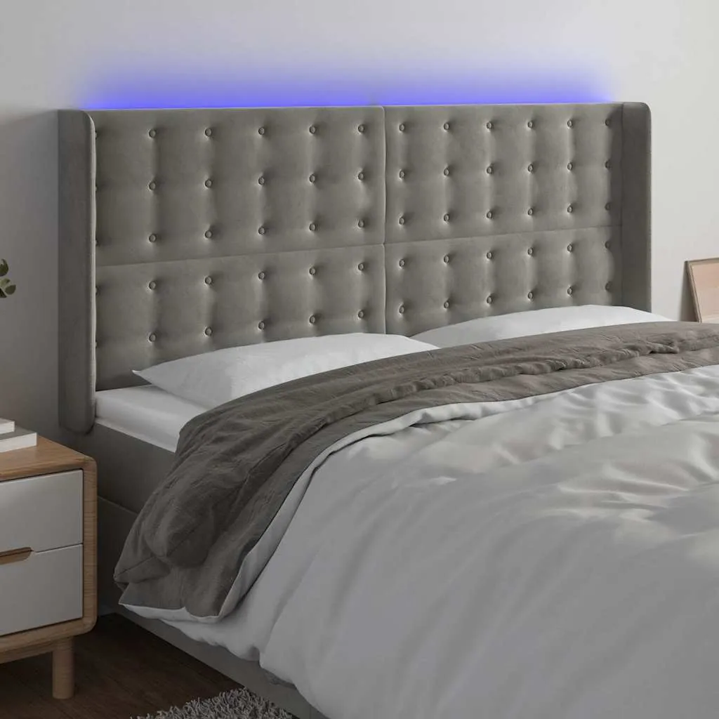 vidaXL LED uzglavlje svjetlosivo 163 x 16 x 118/128 cm baršunasto - Venlo