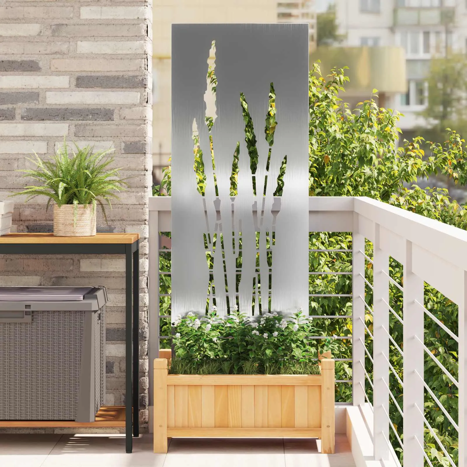 vidaxl privatnost u vrtu cvjetni srebrno 50 x 140 cm nehrđajući čelik - slika 1