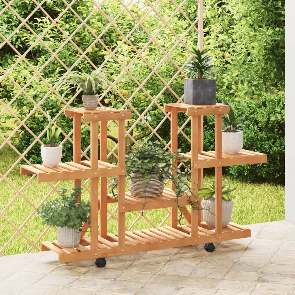 vidaXL Stalak za cvijeće s kotačima 110x25x78 cm od masivne jelovine - Venlo