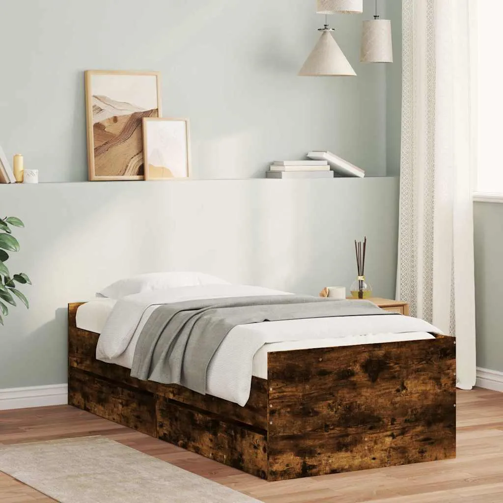 vidaXL Okvir kreveta s ladicama boja dimljenog hrasta 100 x 200 cm - Venlo