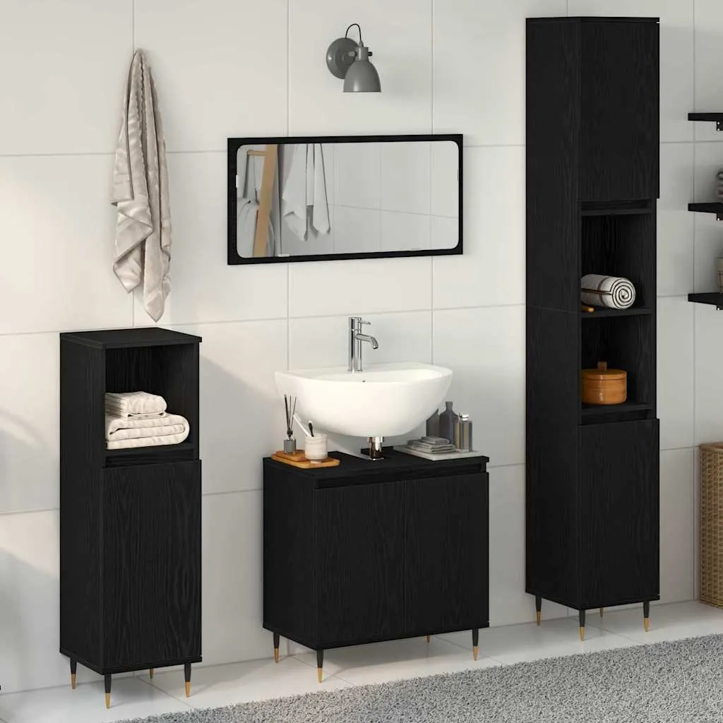 vidaXL Set namještaja za kupaonicu 3 kom. Crni hrast 30 x 30 x 190 cm - Venlo