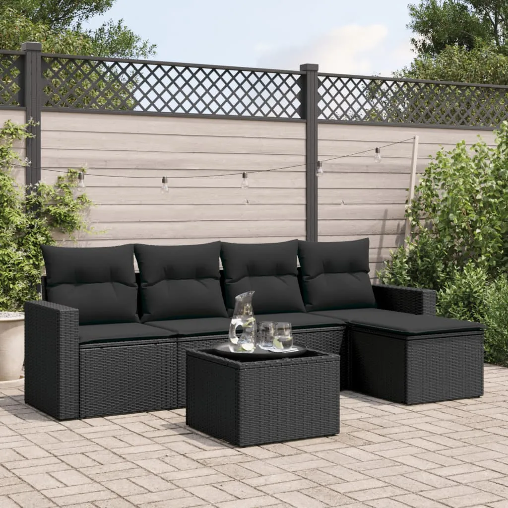 vidaXL 6-dijelni set vrtnih sofa s jastucima crni od poliratana - Venlo