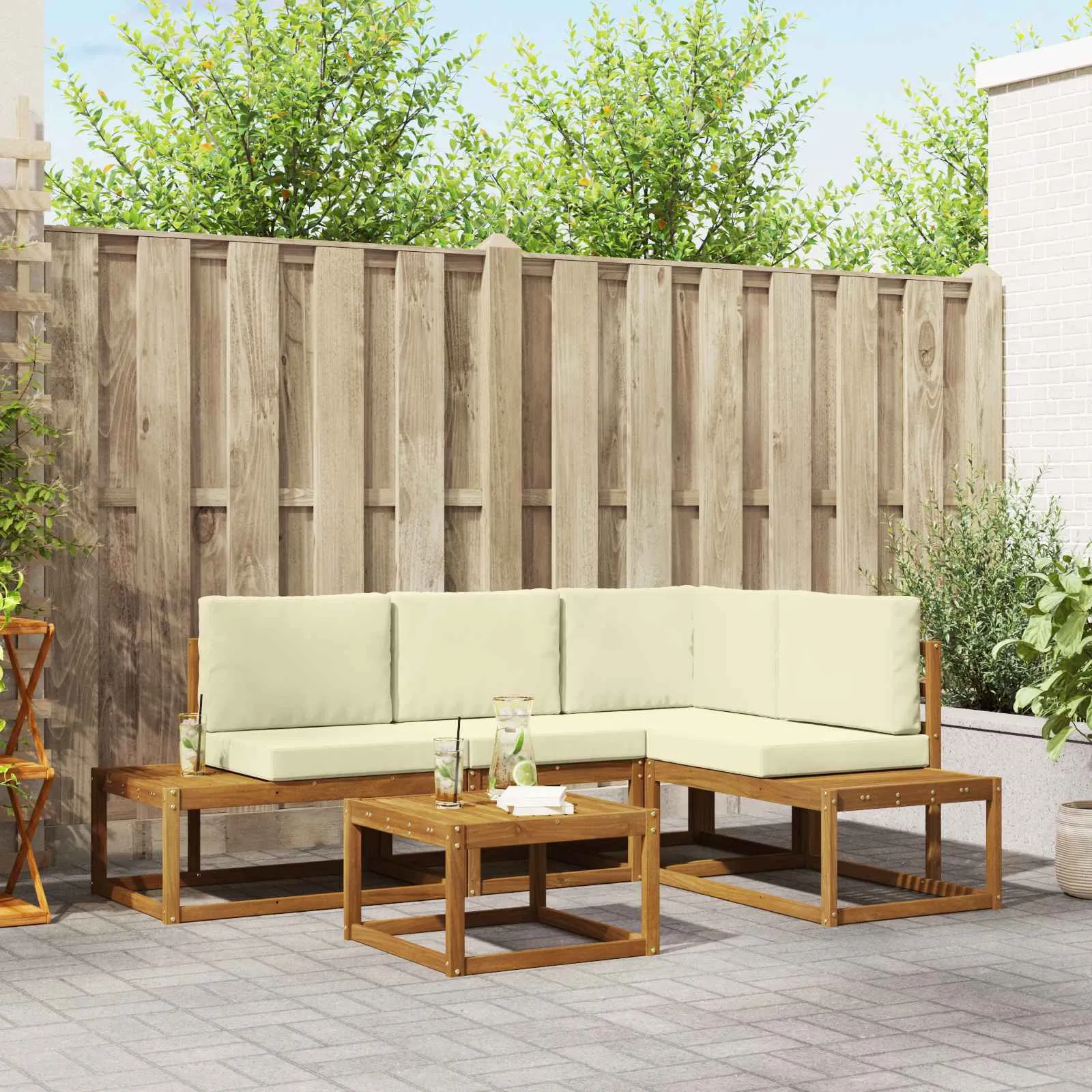 vidaXL 5 kom. Set vanjskih sofa Čvrsto drvo akacije i poliester - Venlo