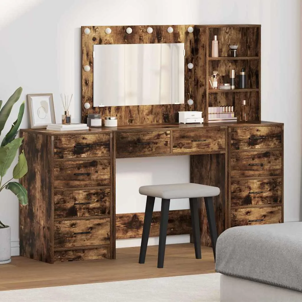 vidaXL Toaletni stol 3 kom. Dimljeni hrast 78,5 x 41 x 135 cm - Venlo
