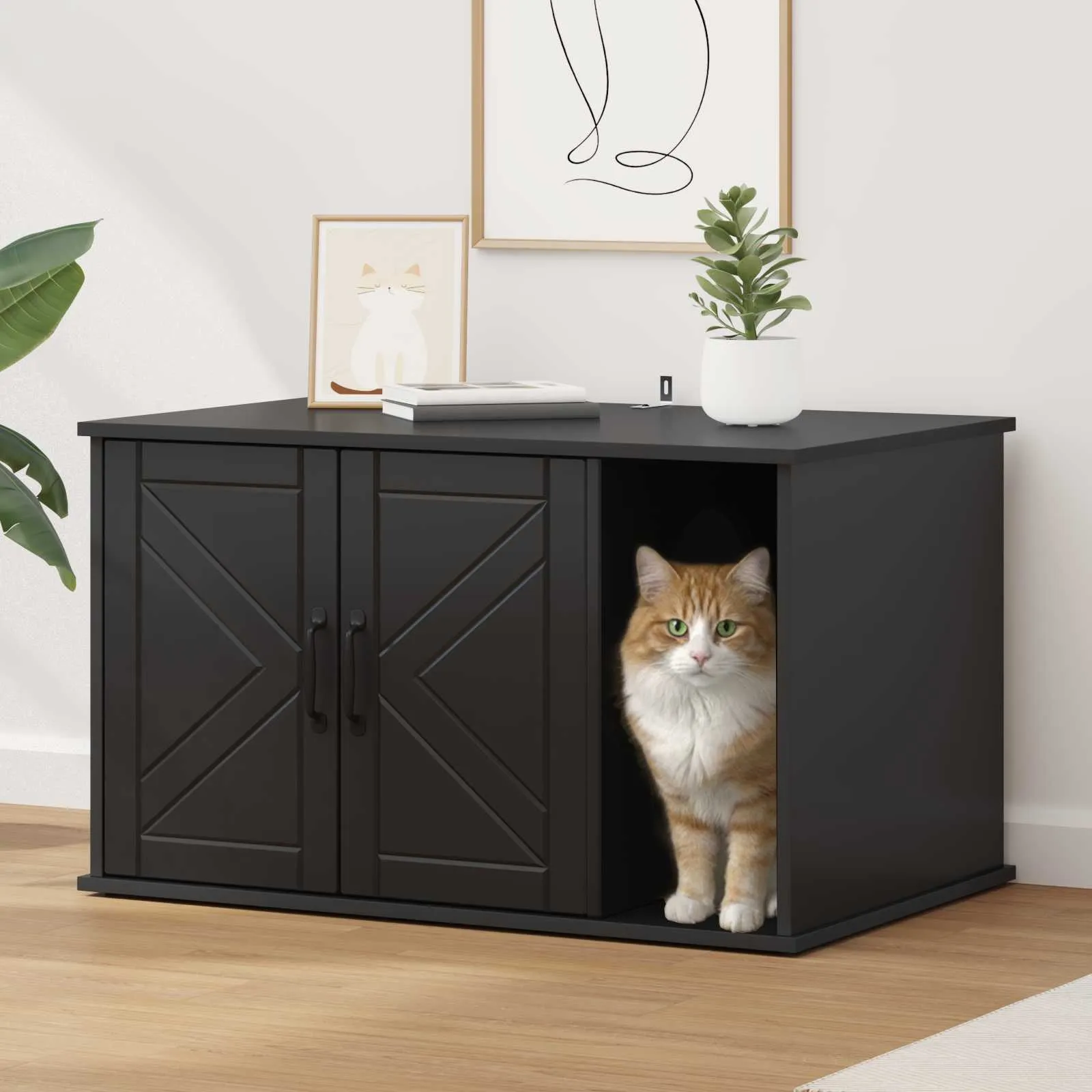 vidaxl mačja kuća crna 85 x 55 x 50,5 cm konstruirano drvo - slika 1