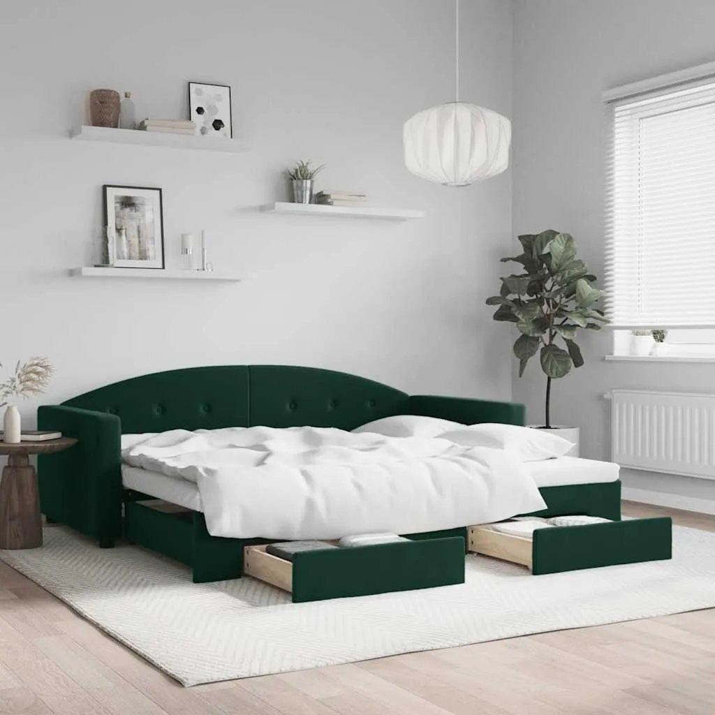 vidaXL Dnevni krevet na razvlačenje tamnozeleni 90 x 200 cm baršunasti - Venlo