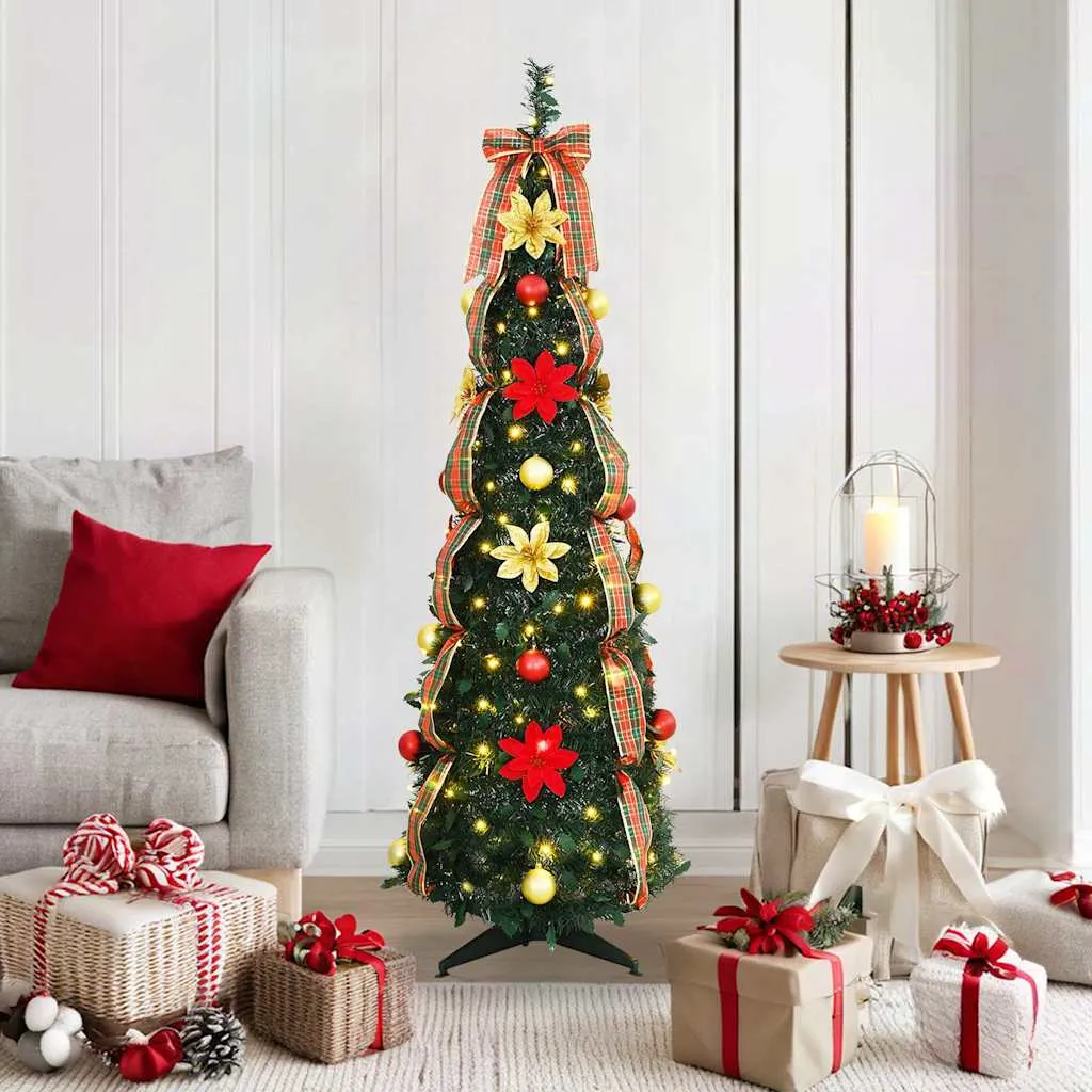vidaxl umjetno božićno drvce s 100 led svjetlima zelena 155 cm pvc - slika 1
