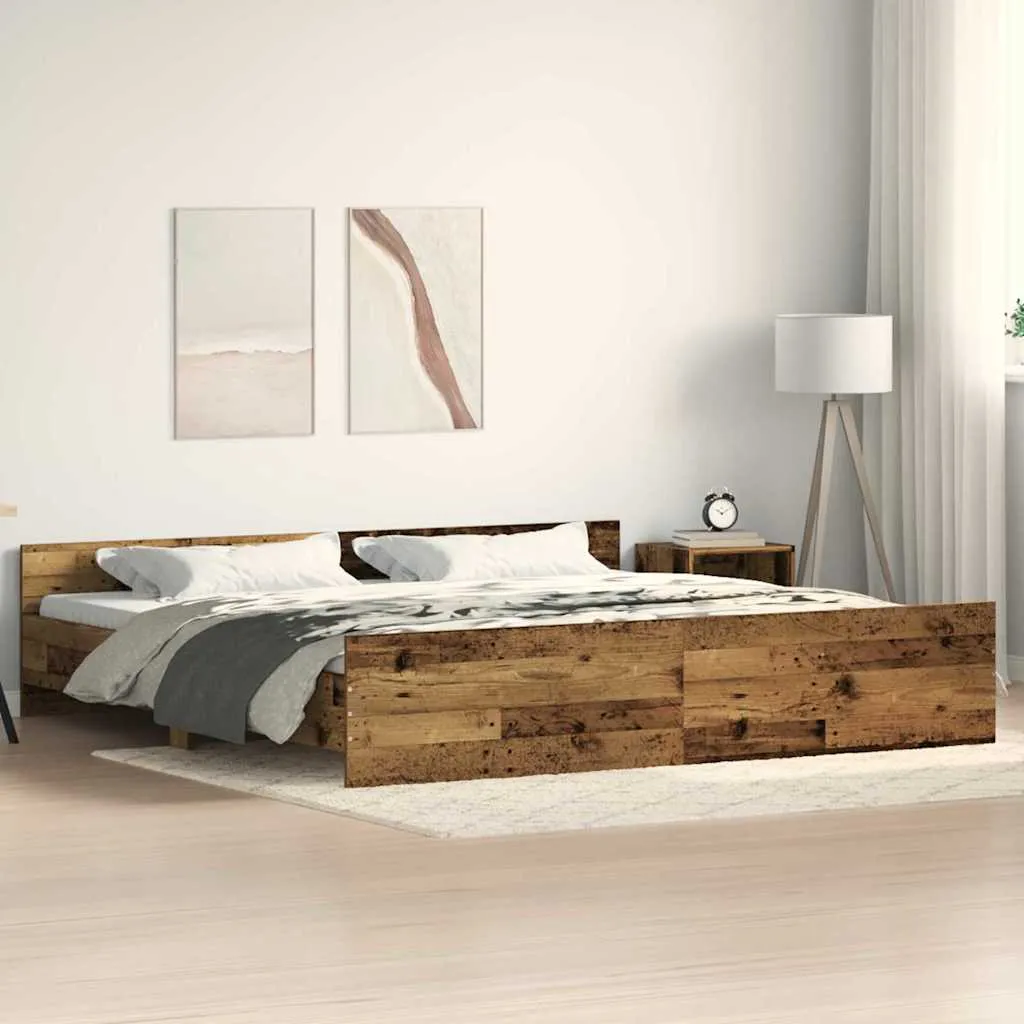 vidaXL Krevetna konstrukcija s uzglavljem Staro drvo 203 x 203 x 50 cm - Venlo