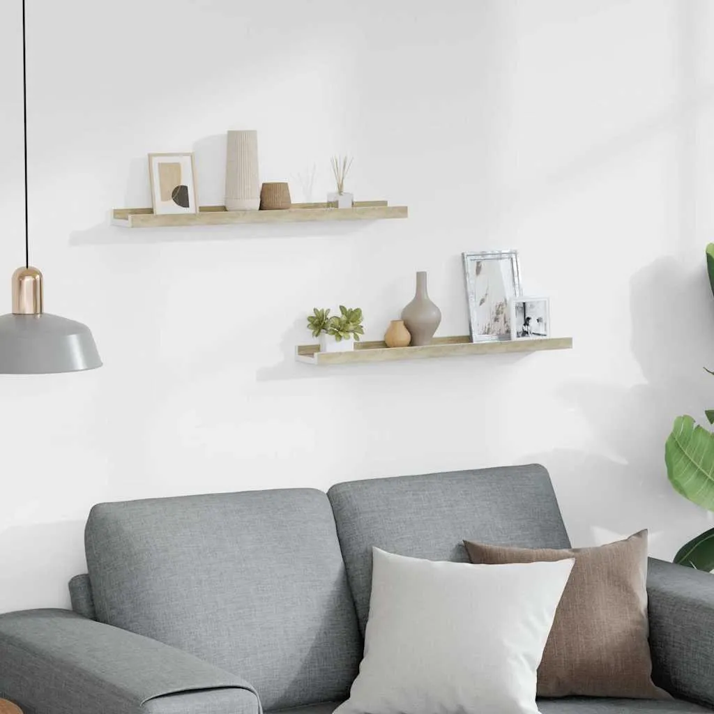 vidaXL Zidne police 2 kom bijele i boja hrasta sonome 60 x 9 x 3 cm - Venlo