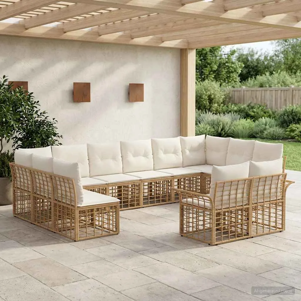 vidaXL Set vanjskih sofa 12 kom. Prirodna i krema bijela Poliester - Venlo