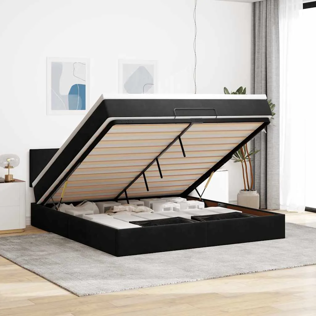 vidaxl otomanski krevet s madracem crni 180x200 cm baršunasti - slika 1