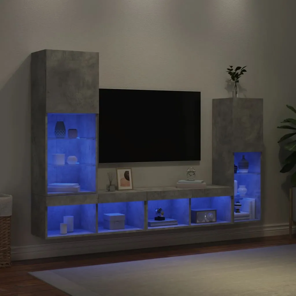 vidaXL 4-dijelni zidni TV elementi s LED svjetlima boja betona drveni - Venlo