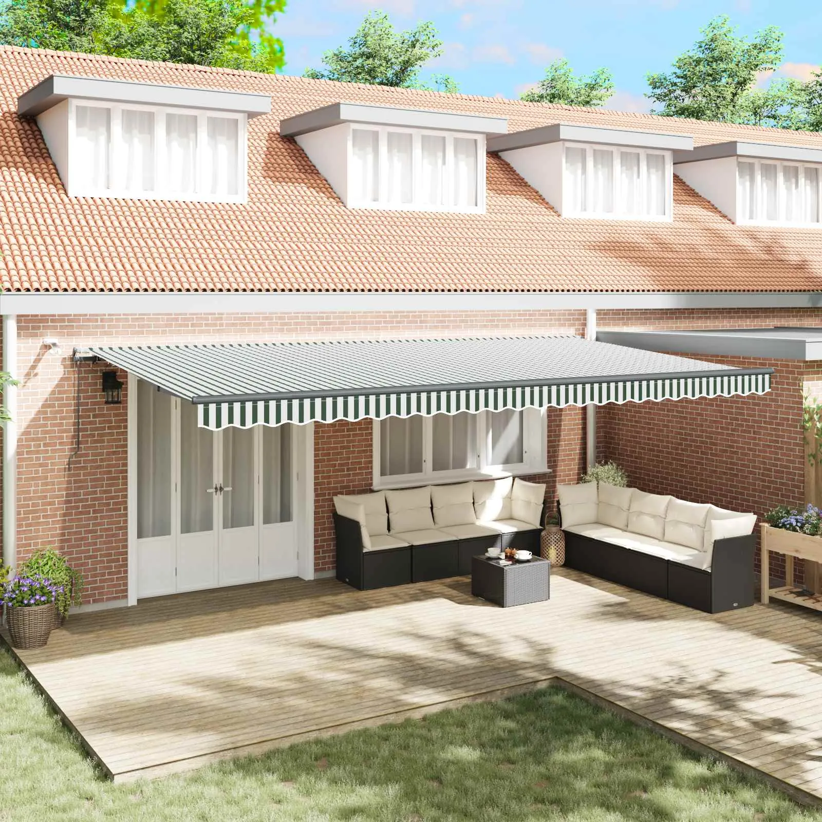 vidaXL Povlačivi tende Zelena i bijela 600 × 300 cm Poliester - Venlo