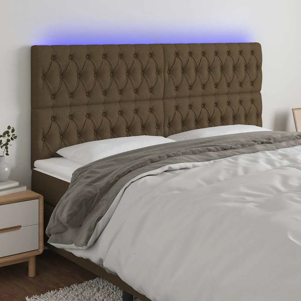 vidaXL LED uzglavlje tamnosmeđe 180x7x118/128 cm od tkanine - Venlo