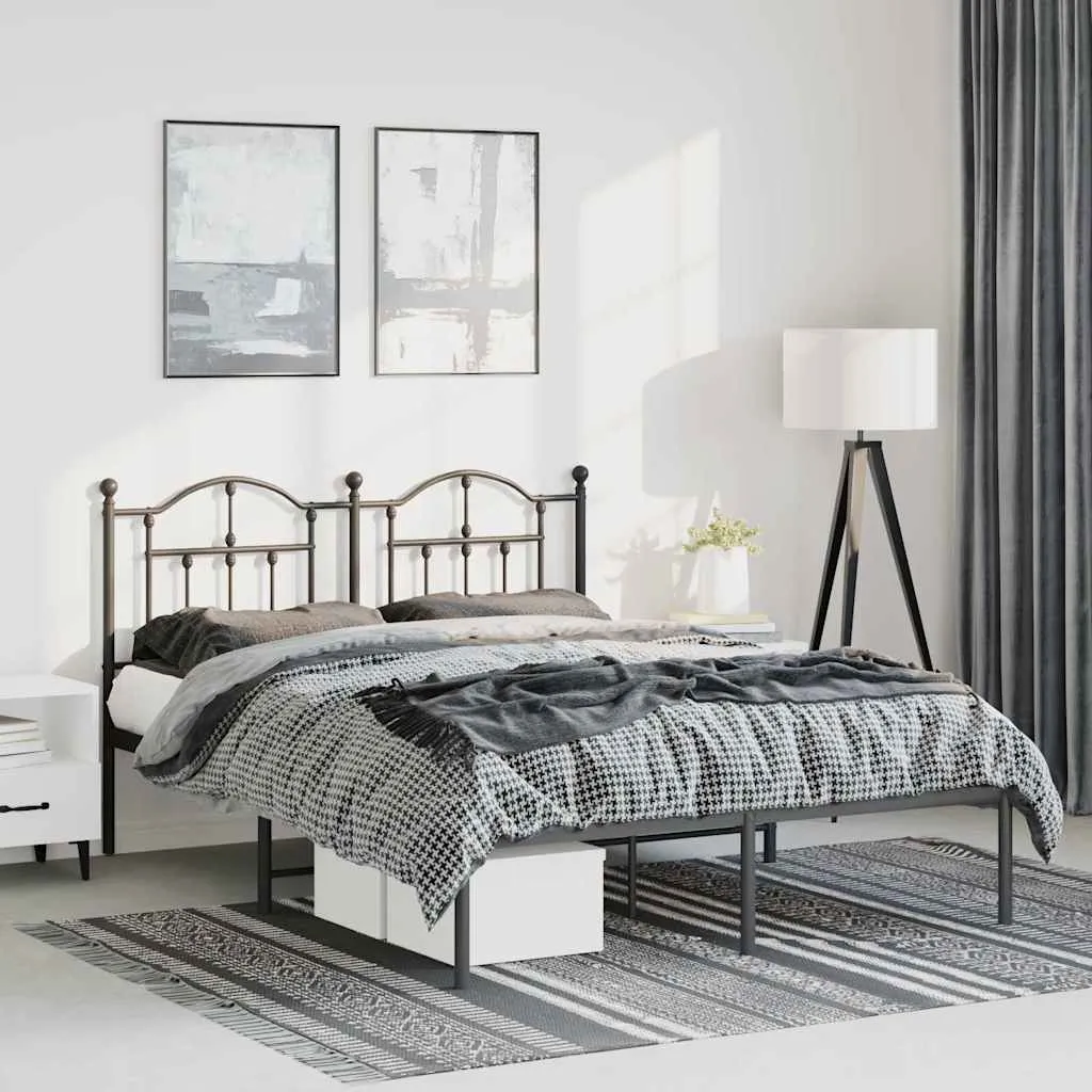 vidaXL Metalni okvir za krevet s uzglavljem crni 135x190 cm - Venlo