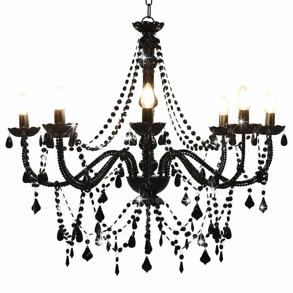 vidaxl luster s perlama crni 8 žarulja e14 - slika 1
