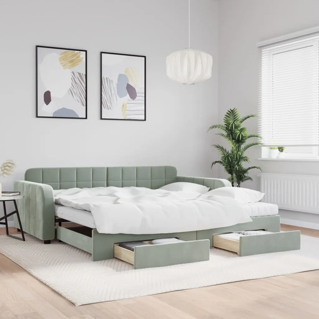 vidaXL Dnevni krevet na razvlačenje svjetlosivi 100x200 cm baršunasti - Venlo